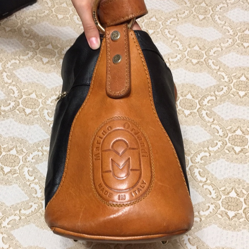 MARINO ORLANDI Genuine Leather Black/Brown ColorBlock Shoulder Bag Made in Italy - Picture 10 of 16